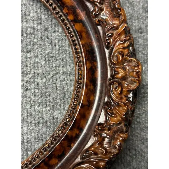 Vintage ornate oval frame carved burlwood tiger stripe Rococo Baroque fits 8x10